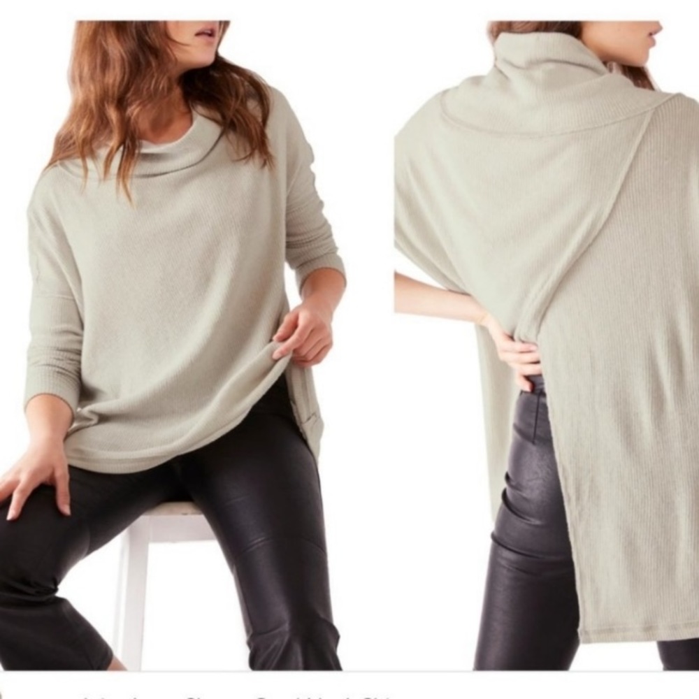 Free People Cowl Neck Waffle Knit Relaxed Fit Sweater Size XS